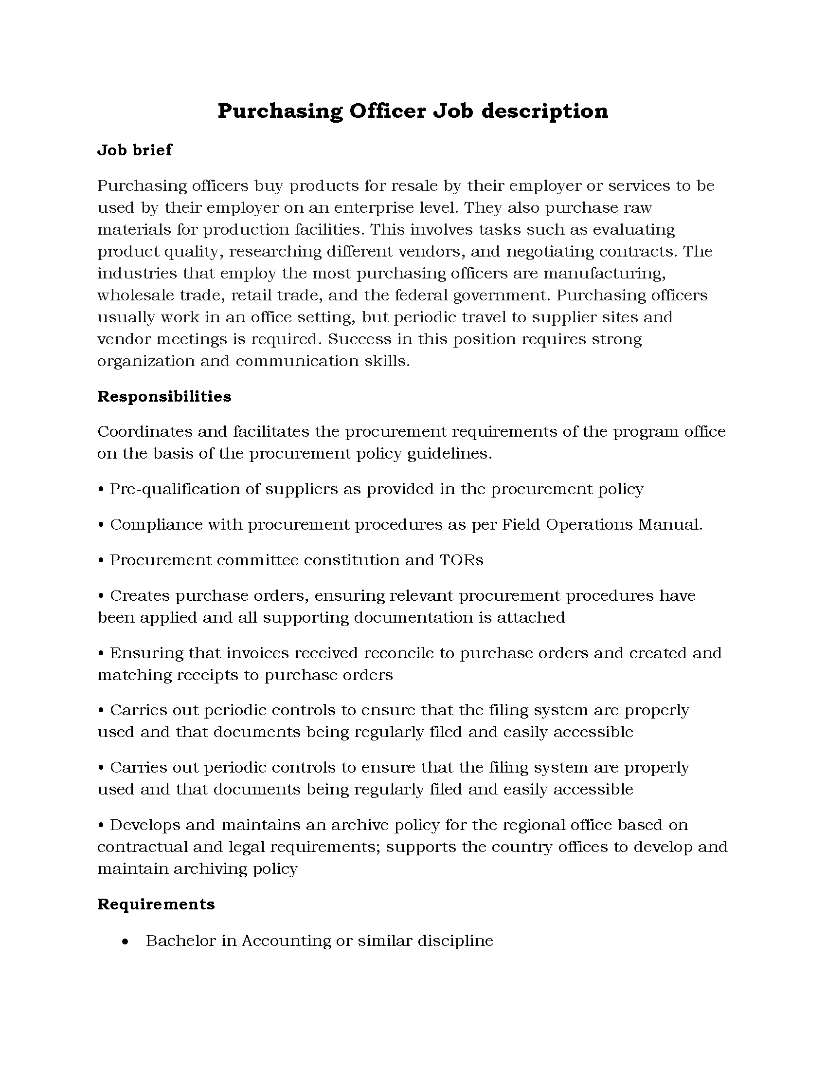 98-Purchasing Officer Job description